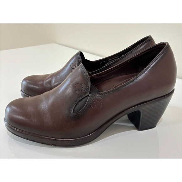 Dansko Womens Beth Brown Leather Size 41 Stacked Block Heel Loafers US 10 Pumps - Picture 2 of 13